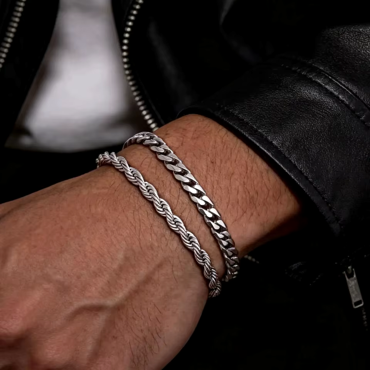 Twist Rope & Cuban Link Bracelet Set