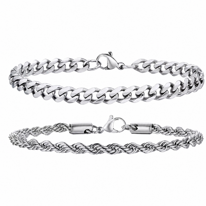 Twist Rope & Cuban Link Bracelet Set