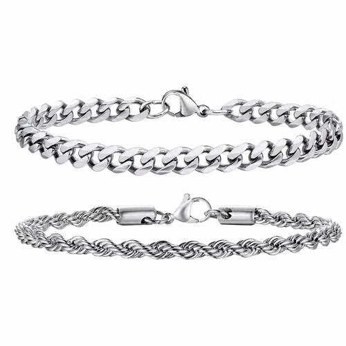 Twist Rope & Cuban Link Bracelet Set