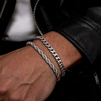 Twist Rope & Cuban Link Bracelet Set